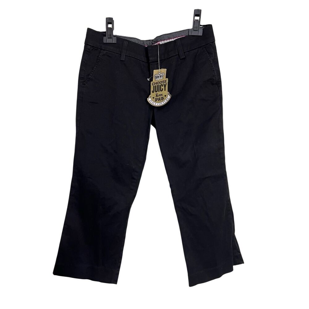 Juicy Couture Crop Pant Womens Sz 2 Black Stretch Twill Flap Pocket Low Rise NWT